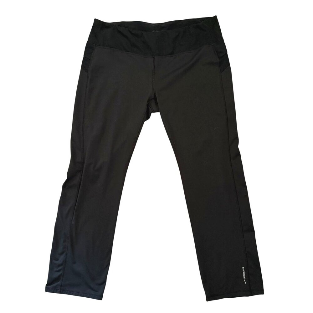 Brooks Womens Running Leggings Size XL Black Covered side Pockets Fitness Pants